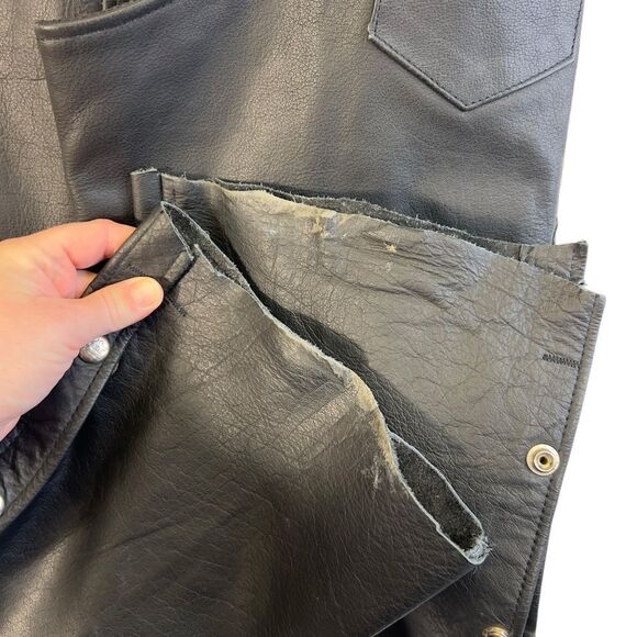 Unisex Interstate Leather Black Motorcycle Biker Riding Chaps Adjustable S - Picture 12 of 16